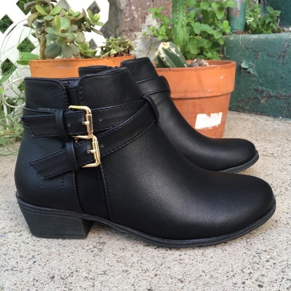 Shoes - BLACK FAUX LEATHER ANKLE BOOTIE